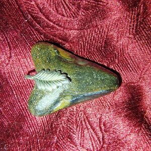 Triangular Stone Pendant with Silver Leaf